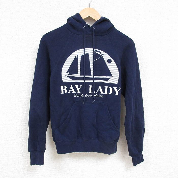 M★古着 長袖 スウェット パーカー メンズ 80年代 80s ベイレディ号 ラグラン USA製 紺 ネイビー 24nov15 中古 スエット トレーナー トップス