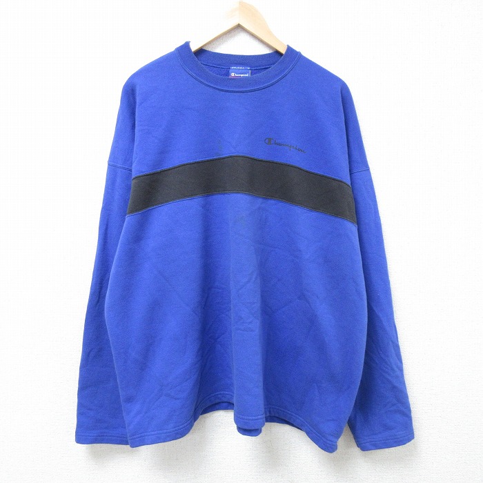 XL★古着 チャンピオン Champion 長袖 スウェット メンズ 00年代 00s 無地 大きいサイズ クルーネック 青 ブルー 24nov16 中古 スエット トレーナー トップス