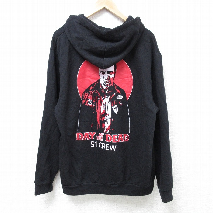 L★古着 長袖 フルジップ スウェット パーカー メンズ 映画 デイオブザデッド S1 CREW 黒 ブラック 【spe】 24nov16 中古 スエット トレーナー トップス