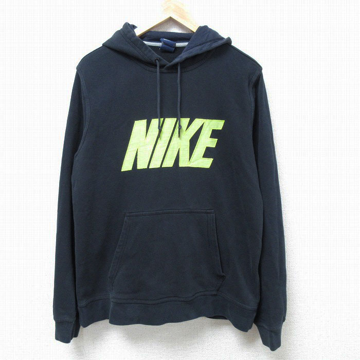 L★古着 ナイキ NIKE 長袖 スウェット パーカー メンズ ビッグロゴ 黒 ブラック 24nov16 中古 スエット トレーナー トップス