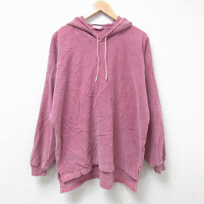 XL★古着 長袖 スウェット パーカー メンズ 90年代 90s 無地 大きいサイズ コットン USA製 ピンク 24nov16 中古 スエット トレーナー トップス
