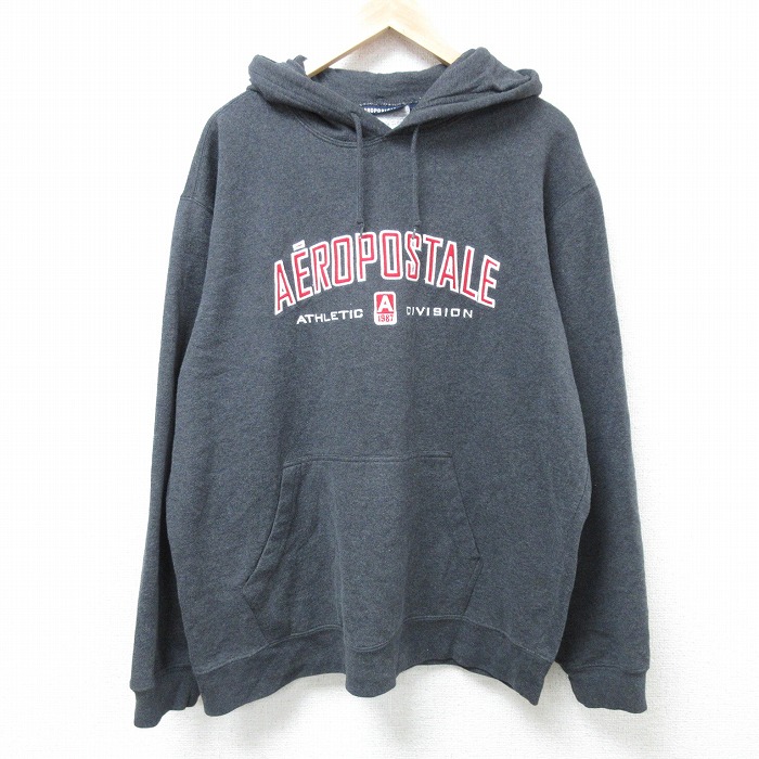 XL★古着 エアロポステール AEROPOSTALE 長袖 スウェット パーカー メンズ 00年代 00s ビッグロゴ 刺繍 大きいサイズ 濃グレー 24nov16 中古 スエット トレーナー トップス