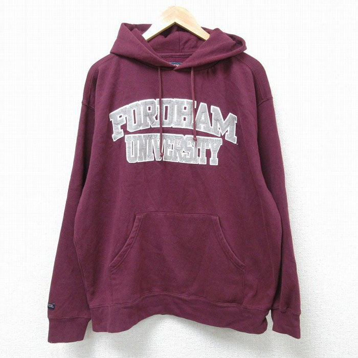 XL★古着 ジャンスポーツ 長袖 スウェット パーカー メンズ 00年代 00s フォーダム 大学 エンジ 24nov16 中古 スエット トレーナー トップス