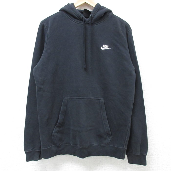 M★古着 ナイキ NIKE 長袖 スウェット パーカー メンズ ワンポイントロゴ 黒 ブラック 24nov19 中古 スエット トレーナー トップス