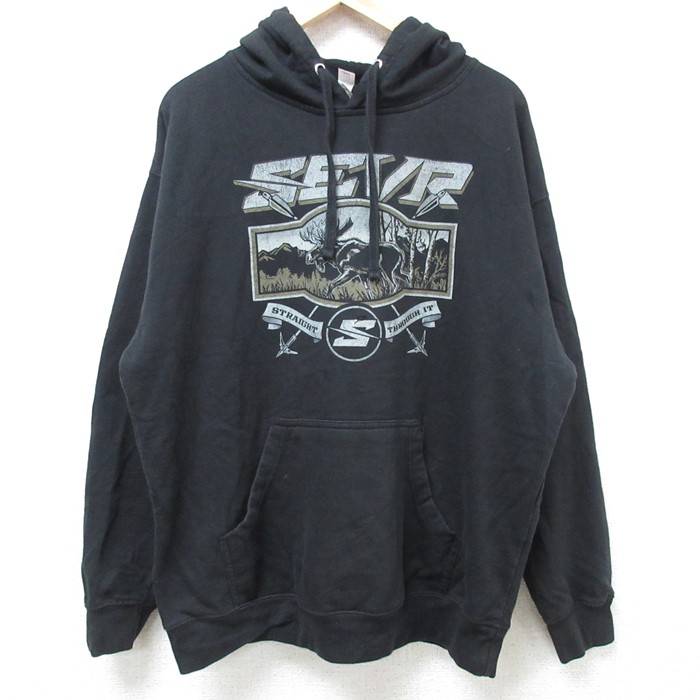 L★古着 長袖 スウェット パーカー メンズ SEVR シカ 黒 ブラック 24nov19 中古 スエット トレーナー トップス
