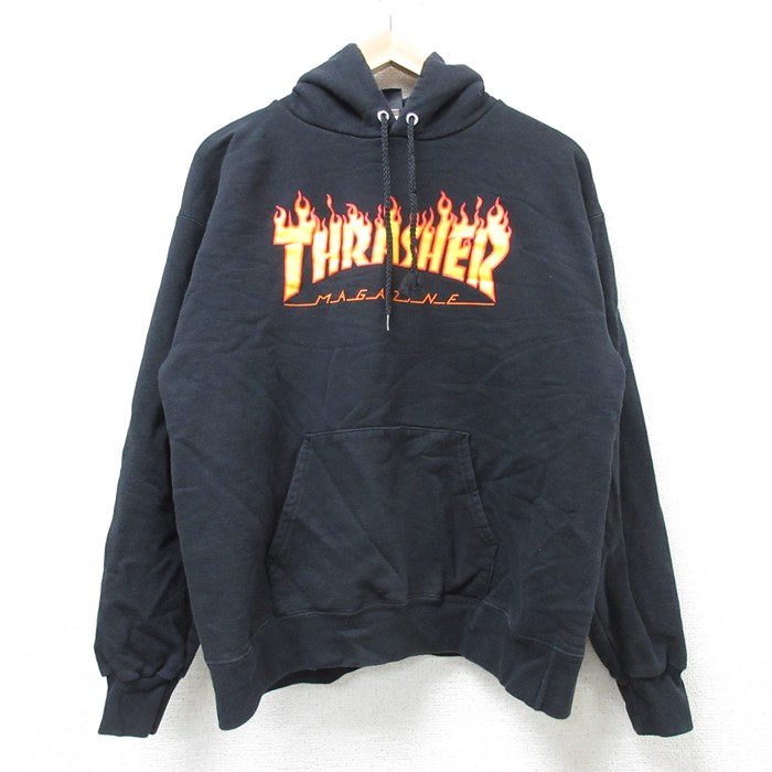 M★古着 スラッシャー THRASHER 長袖 スウェット パーカー メンズ ビッグロゴ 黒 ブラック 24nov19 中古 スエット トレーナー トップス