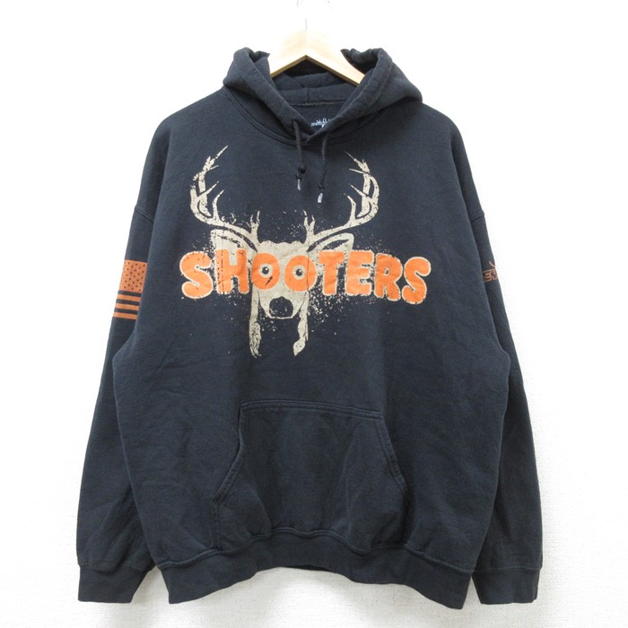 L★古着 長袖 スウェット パーカー メンズ SHOOTERS シカ コットン 黒 ブラック 24nov19 中古 スエット トレーナー トップス