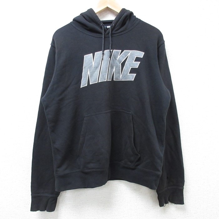 L★古着 ナイキ NIKE 長袖 スウェット パーカー メンズ ビッグロゴ リフレクター 黒 ブラック 24nov19 中古 スエット トレーナー トップス