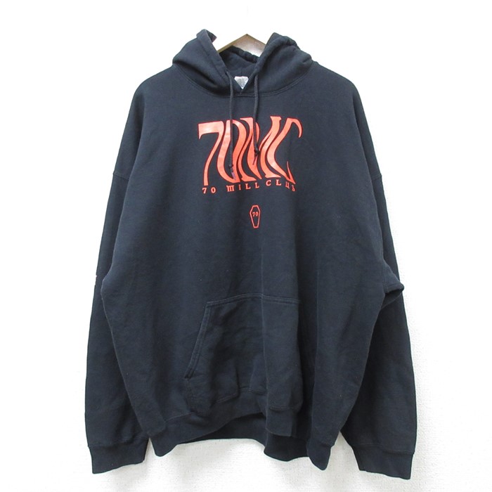 XL★古着 長袖 スウェット パーカー メンズ 70 MILL CLUB 大きいサイズ 黒 ブラック 24nov19 中古 スエット トレーナー トップス