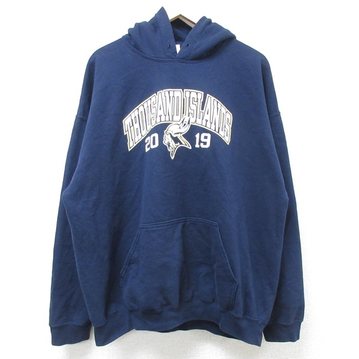 L★古着 長袖 スウェット パーカー メンズ THOUSAND ISLANDS 紺 ネイビー 24nov19 中古 スエット トレーナー トップス