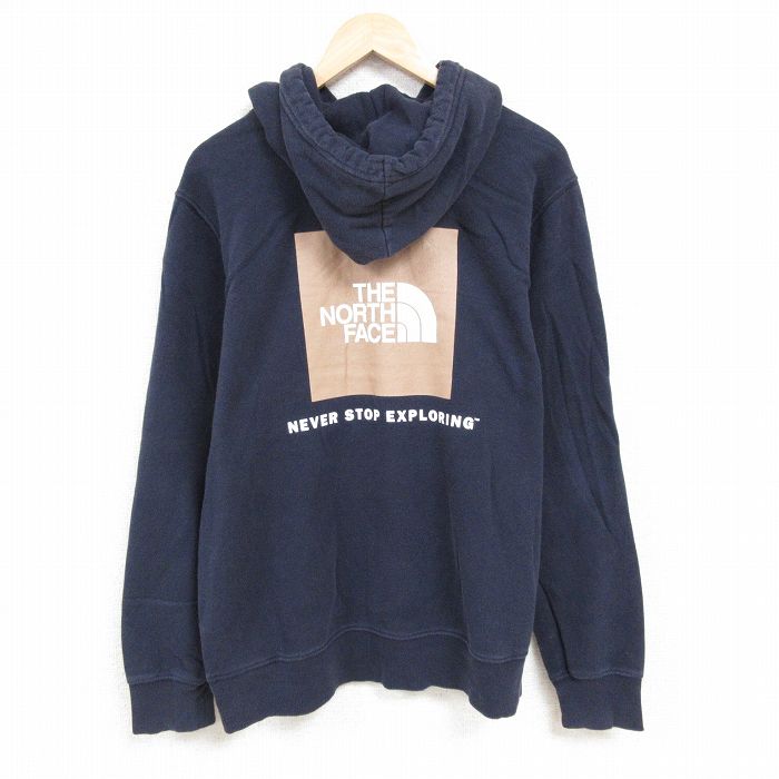 XL★古着 ノースフェイス THE NORTH FACE 長袖 スウェット パーカー メンズ ビッグロゴ 紺 ネイビー 24nov16 中古 スエット トレーナー トップス