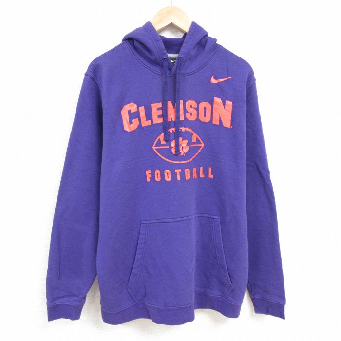 XL★古着 ナイキ NIKE 長袖 スウェット パーカー メンズ クリムゾン フットボール 大きいサイズ 紫 パープル 24nov16 中古 スエット トレーナー トップス