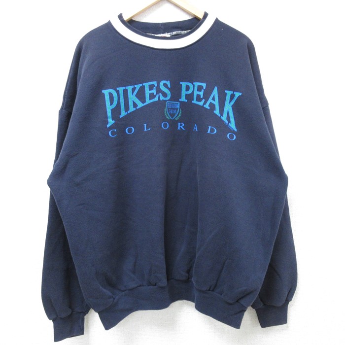 【50%OFF】XL★古着 長袖 スウェット メンズ 90年代 90s PIKES PEAK 大きいサイズ クルーネック USA製 紺 ネイビー 24nov18 中古 スエット トレーナー トップス
