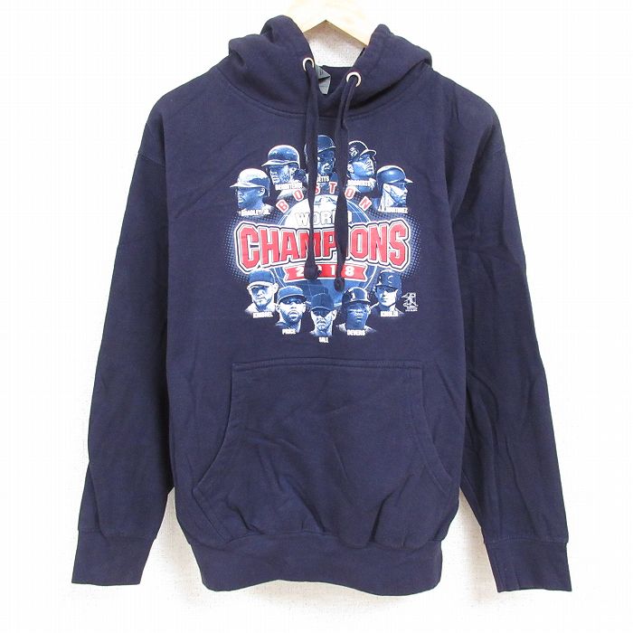 【50%OFF】L★古着 長袖 スウェット パーカー メンズ MLB ボストンレッドソックズ 紺 ネイビー メジャーリーグ ベースボール 野球 24nov18 中古 スエット トレーナー トップス