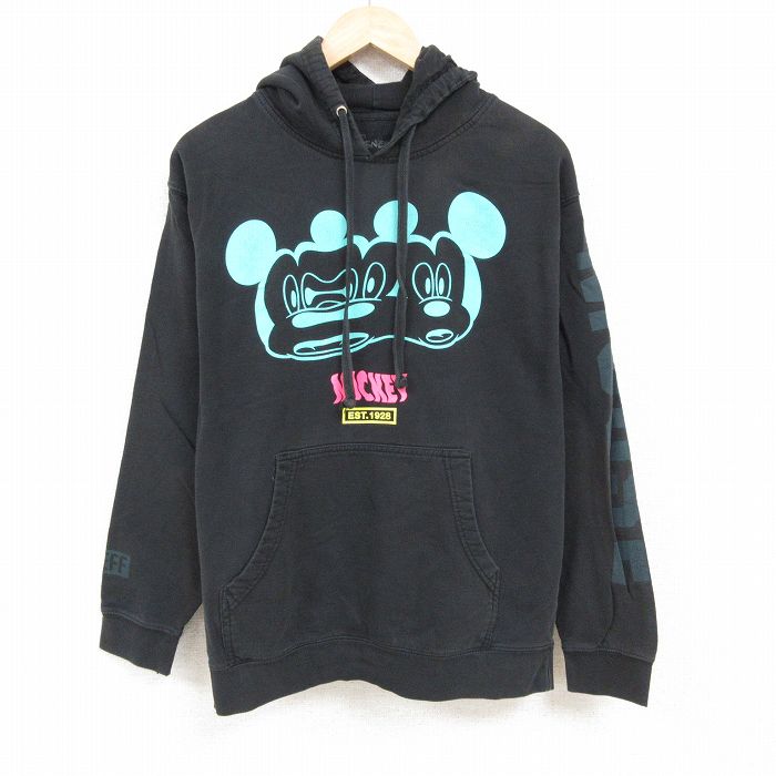 L★古着 ネフ NEFF 長袖 スウェット パーカー メンズ ディズニー DISNEY ミッキー MICKEY MOUSE 黒 ブラック 24nov18 中古 スエット トレーナー トップス