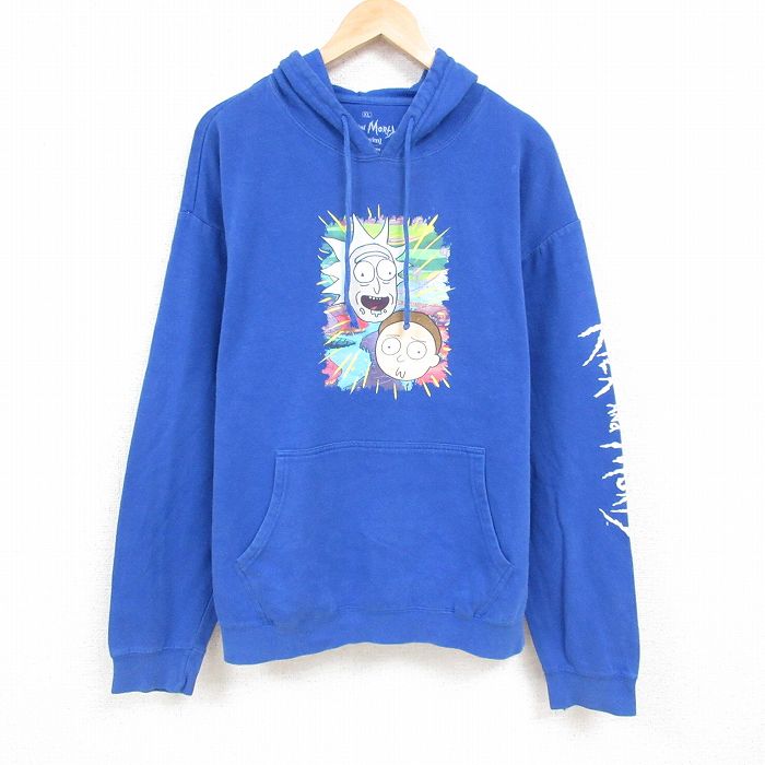 XL★古着 リップルジャンクション 長袖 スウェット パーカー メンズ アニメ リックアンドモーティ 大きいサイズ 青 ブルー 24nov18 中古 スエット トレーナー トップス