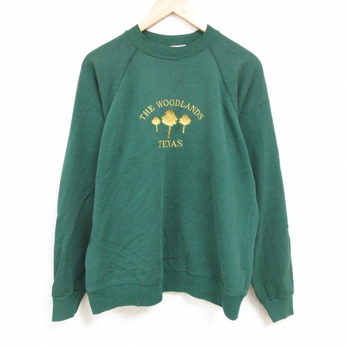 【50%OFF】XL★古着 ヘインズ Hanes 長袖 スウェット メンズ 00年代 00s テキサス 刺繍 クルーネック 緑 グリーン 24nov18 中古 スエット トレーナー トップス