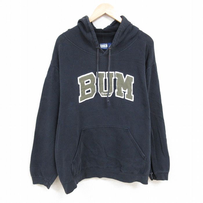 XL★古着 b.u.m.equpment 長袖 スウェット パーカー メンズ BUM 刺繍 大きいサイズ 黒 ブラック 24nov20 中古 スエット トレーナー トップス