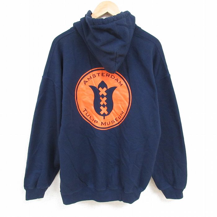 XL★古着 長袖 スウェット パーカー メンズ 00年代 00s アムステルダム 大きいサイズ 紺 ネイビー 24nov20 中古 スエット トレーナー トップス