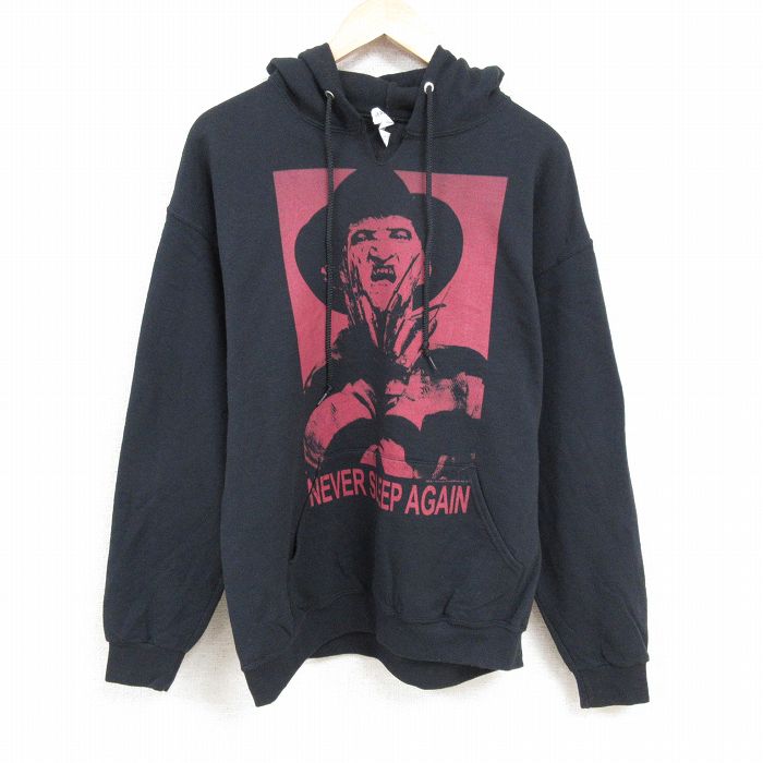 XL★古着 ジャージーズ 長袖 スウェット パーカー メンズ ホラー映画 エルム街の悪夢 フレディ 黒 ブラック 24nov20 中古 スエット トレーナー トップス