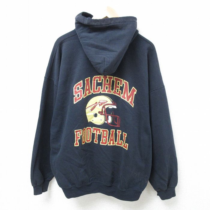 XL★古着 長袖 スウェット パーカー メンズ 00年代 00s サケム フットボール 大きいサイズ 黒 ブラック 24nov20 中古 スエット トレーナー トップス