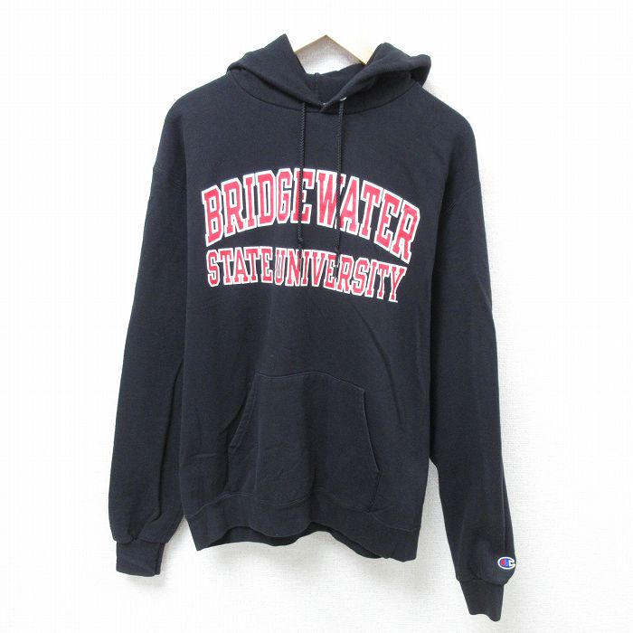 L★古着 チャンピオン Champion 長袖 スウェット パーカー メンズ ブリッジウォーター 大学 黒 ブラック 24nov20 中古 スエット トレーナー トップス
