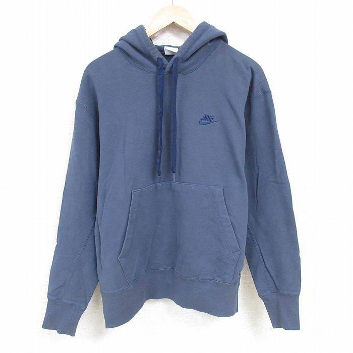 L★古着 ナイキ NIKE 長袖 スウェット パーカー メンズ ワンポイントロゴ コットン グレー 24nov21 中古 スエット トレーナー トップス