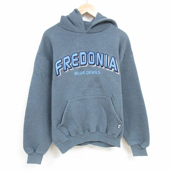 XL★古着 ラッセル 長袖 スウェット パーカー メンズ 00年代 00s フレドニア 刺繍 グレー 霜降り 24nov21 中古 スエット トレーナー トップス