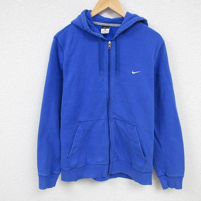 L★古着 ナイキ NIKE 長袖 フルジップ スウェット パーカー メンズ ワンポイントロゴ 青 ブルー 24nov22 中古 スエット トレーナー トップス