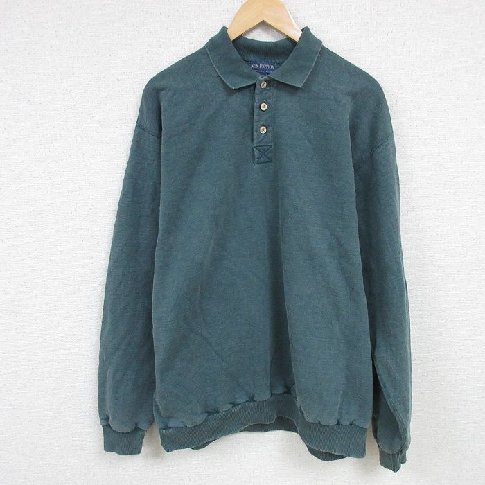 XL★古着 長袖 スウェット メンズ 00年代 00s 無地 大きいサイズ コットン 襟付き カナダ製 濃緑 グリーン 霜降り 24nov22 中古 スエット トレーナー トップス