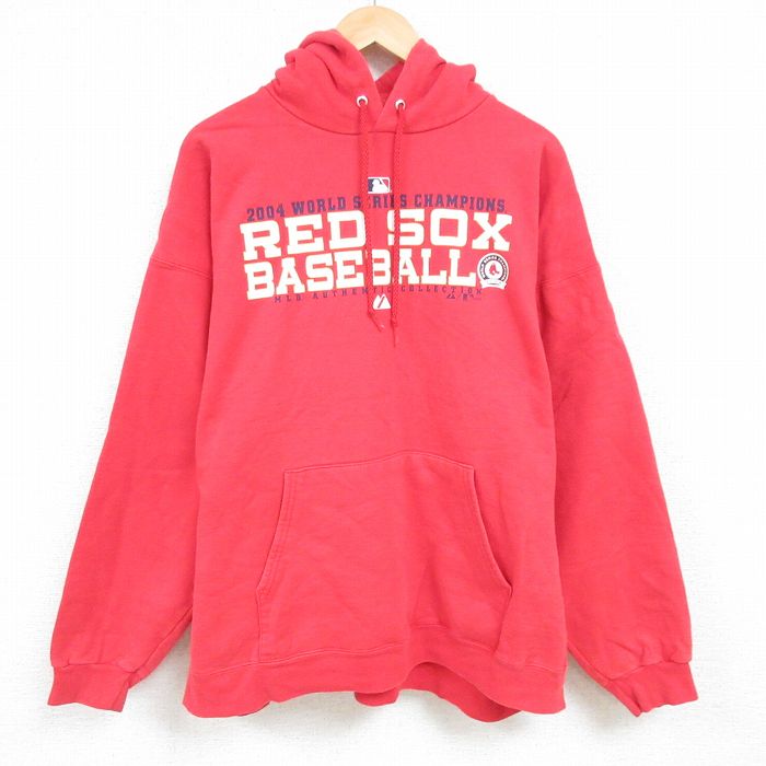 XL★古着 マジェスティック 長袖 スウェット パーカー メンズ 00年代 00s MLB ボストンレッドソックス 大きいサイズ コットン 赤 レッド メジャーリーグ ベースボール 野球 24nov22 中古 スエット トレーナー トップス