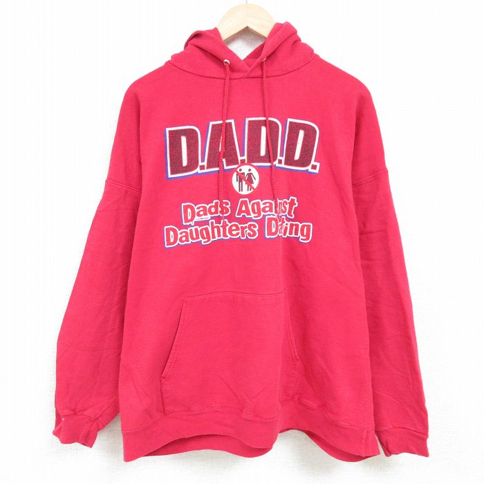 XL★古着 ヘインズ Hanes 長袖 スウェット パーカー メンズ 00年代 00s メッセージ 大きいサイズ 赤 レッド 24nov22 中古 スエット トレーナー トップス