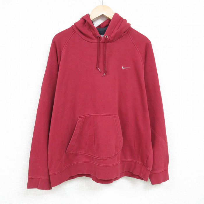 XL★古着 ナイキ NIKE 長袖 スウェット パーカー メンズ 00年代 00s ワンポイントロゴ 大きいサイズ ラグラン エンジ 24nov22 中古 スエット トレーナー トップス