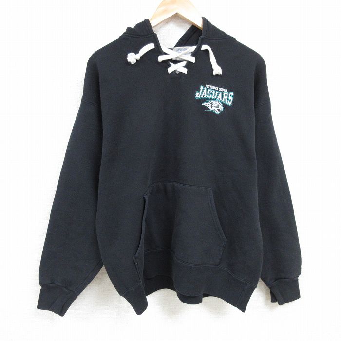 XL★古着 長袖 スウェット パーカー メンズ 00年代 00s ジャガーズ USA製 黒 ブラック 24nov22 中古 スエット トレーナー トップス