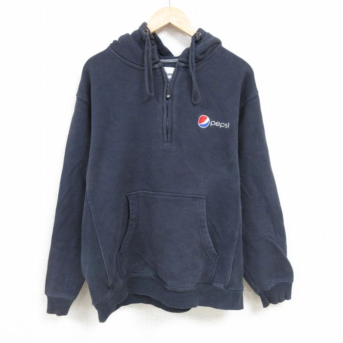 XL★古着 Wear Guard 長袖 ハーフジップ スウェット パーカー メンズ ペプシコーラ 大きいサイズ コットン 黒 ブラック 24nov25 中古 スエット トレーナー トップス