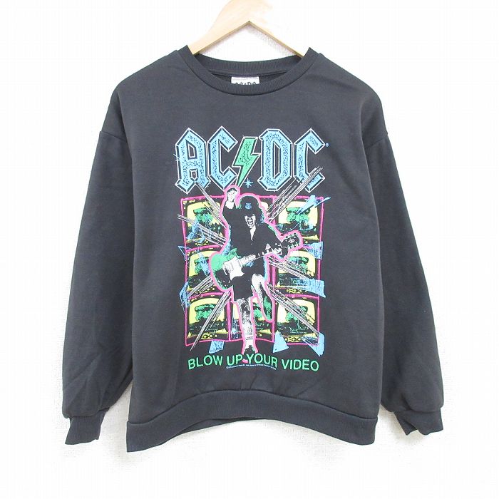 XL★古着 長袖 ロック バンド スウェット メンズ 00年代 00s ACDC ポリエステル クルーネック 黒 ブラック 【spe】 24nov26 中古 スエット トレーナー トップス