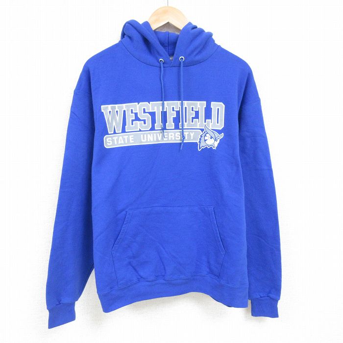 XL★古着 チャンピオン Champion 長袖 スウェット パーカー メンズ ウエストフィールド 大学 青 ブルー 24nov26 中古 スエット トレーナー トップス
