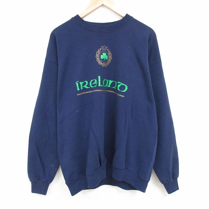 【50%OFF】XL★古着 長袖 スウェット メンズ 90年代 90s アイルランド 大きいサイズ クルーネック USA製 紺 ネイビー 24nov26 中古 スエット トレーナー トップス