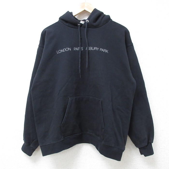M★古着 ヘインズ Hanes 長袖 スウェット パーカー メンズ 00年代 00s ロンドン 黒 ブラック 24nov27 中古 スエット トレーナー トップス