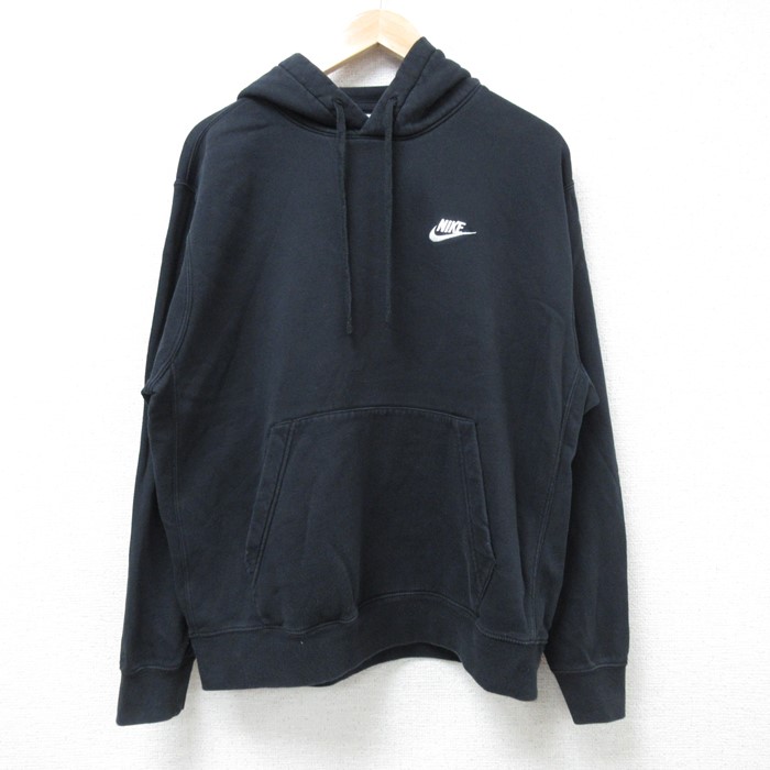 L★古着 ナイキ NIKE 長袖 スウェット パーカー メンズ ワンポイントロゴ 黒 ブラック 24nov27 中古 スエット トレーナー トップス