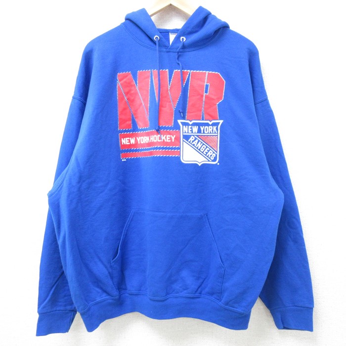 XL★古着 ジャージーズ 長袖 スウェット パーカー メンズ 00年代 00s NHL ニューヨークレンジャーズ 青 ブルー アイスホッケー 24nov27 中古 スエット トレーナー トップス