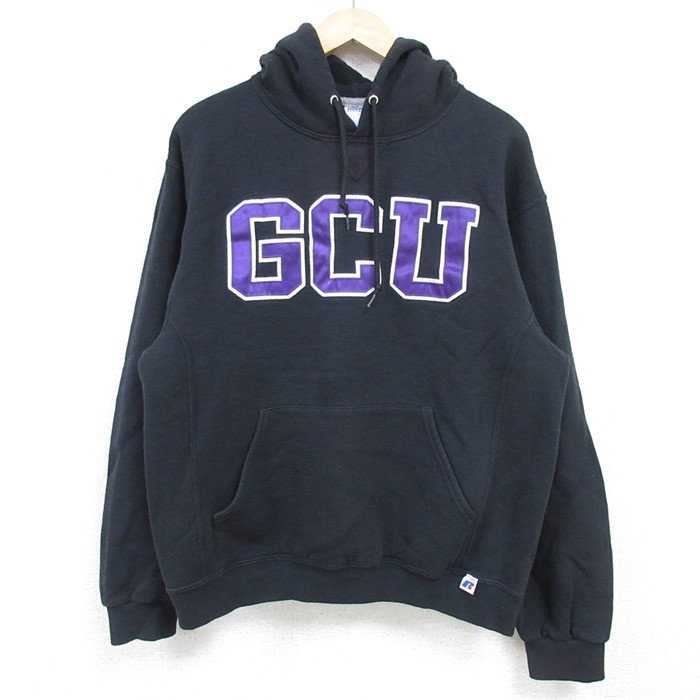 L★古着 ラッセル 長袖 スウェット パーカー メンズ 00年代 00s GCU 黒 ブラック 24nov27 中古 スエット トレーナー トップス