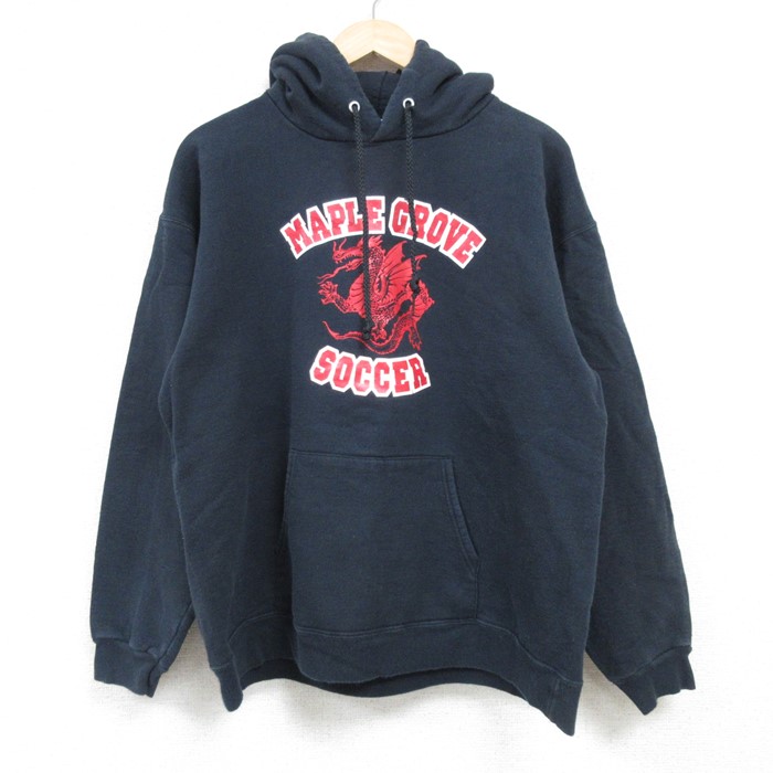 L★古着 ヘインズ Hanes 長袖 スウェット パーカー メンズ 00年代 00s MAPLE GROVE サッカー 黒 ブラック 24nov27 中古 スエット トレーナー トップス