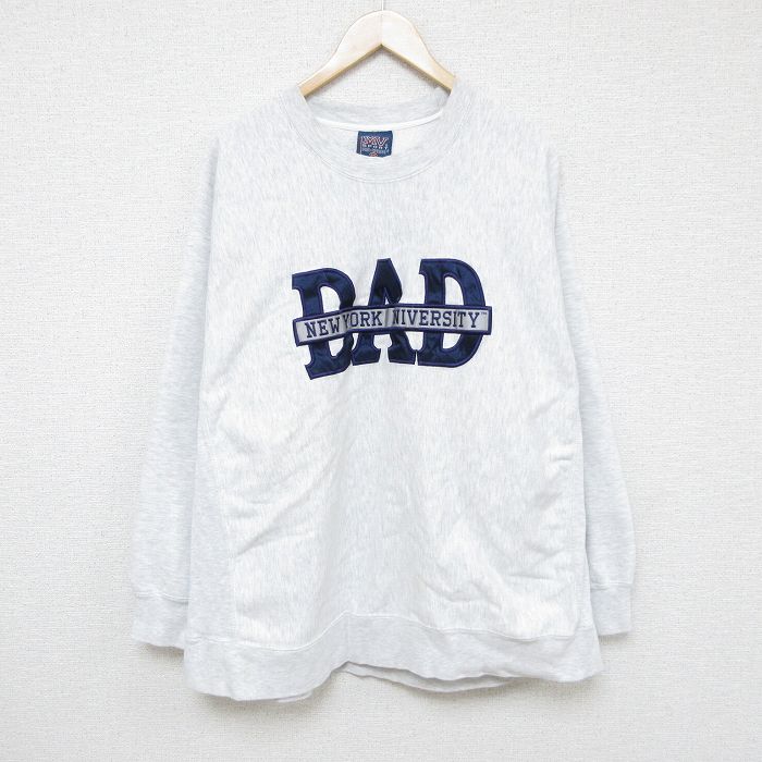 XL★古着 MVスポーツ 長袖 スウェット メンズ 00年代 00s ニューヨーク 大学 刺繍 大きいサイズ クルーネック 薄グレー 霜降り 【spe】 24nov28 中古 スエット トレーナー トップス