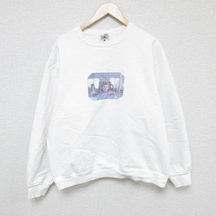 L★古着 フルーツオブザルーム 長袖 スウェット メンズ 00年代 00s 子供 フォトプリント クルーネック 白 ホワイト 24nov28 中古 スエット トレーナー トップス