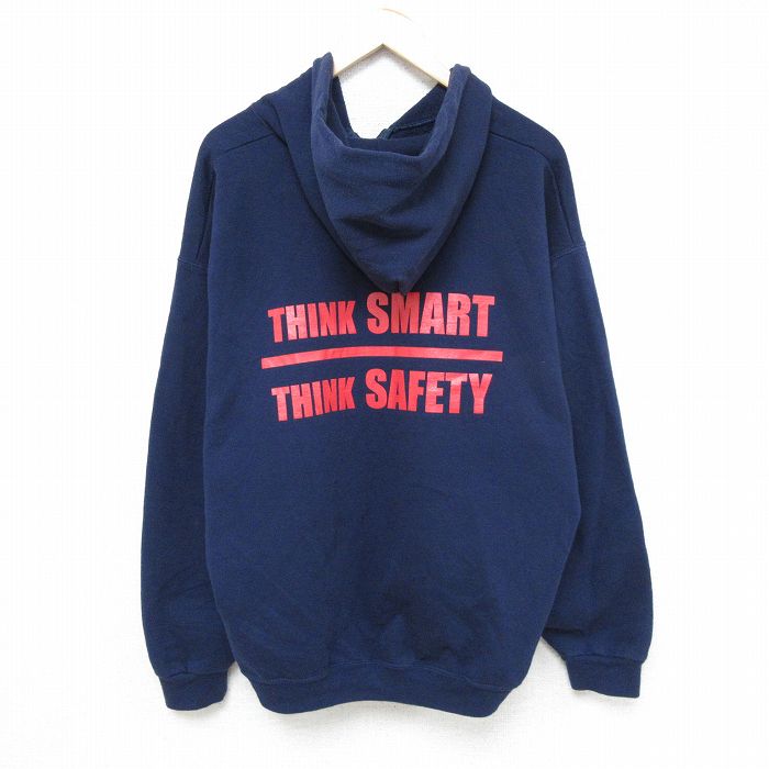 XL★古着 長袖 フルジップ スウェット パーカー メンズ THINK SMART 紺 ネイビー 24nov28 中古 スエット トレーナー トップス