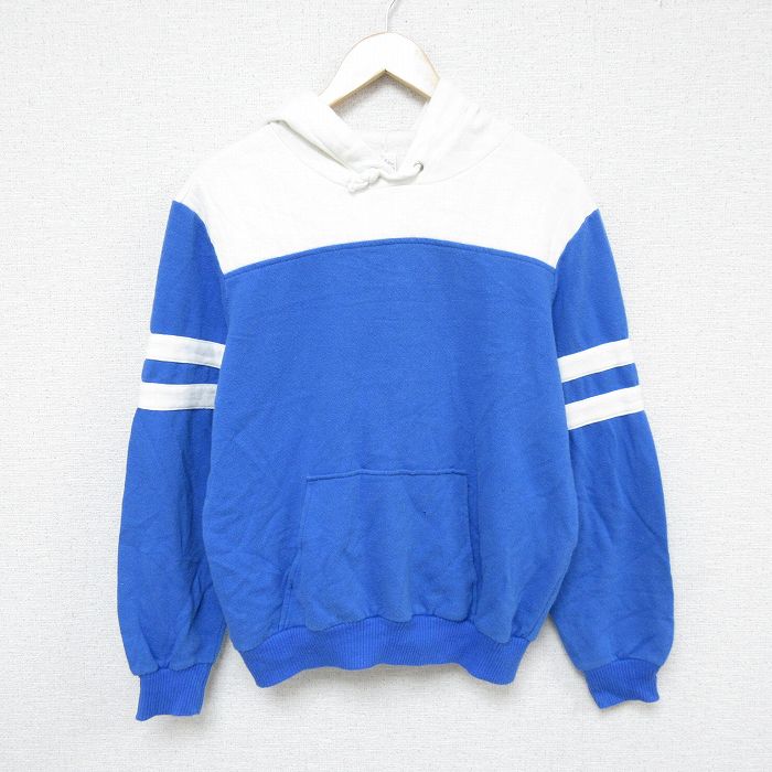 M★古着 長袖 スウェット パーカー メンズ 80年代 80s ツートンカラー 青他 ブルー 24nov28 中古 スエット トレーナー トップス