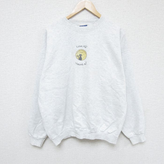 XL★古着 ヘインズ Hanes 長袖 スウェット メンズ 00年代 00s ネコ クルーネック 薄グレー 霜降り 24nov28 中古 スエット トレーナー トップス