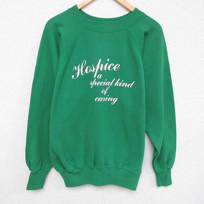 L★古着 長袖 スウェット メンズ 90年代 90s Hospice ラグラン クルーネック USA製 緑 グリーン 24nov28 中古 スエット トレーナー トップス