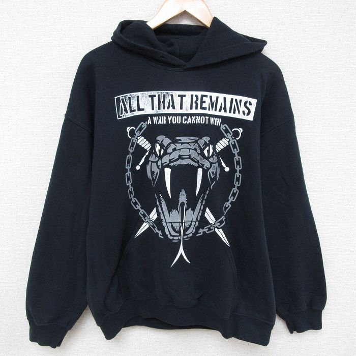 XL★古着 長袖 スウェット パーカー メンズ 00年代 00s ヘビ クルーネック 黒 ブラック 24nov28 中古 スエット トレーナー トップス